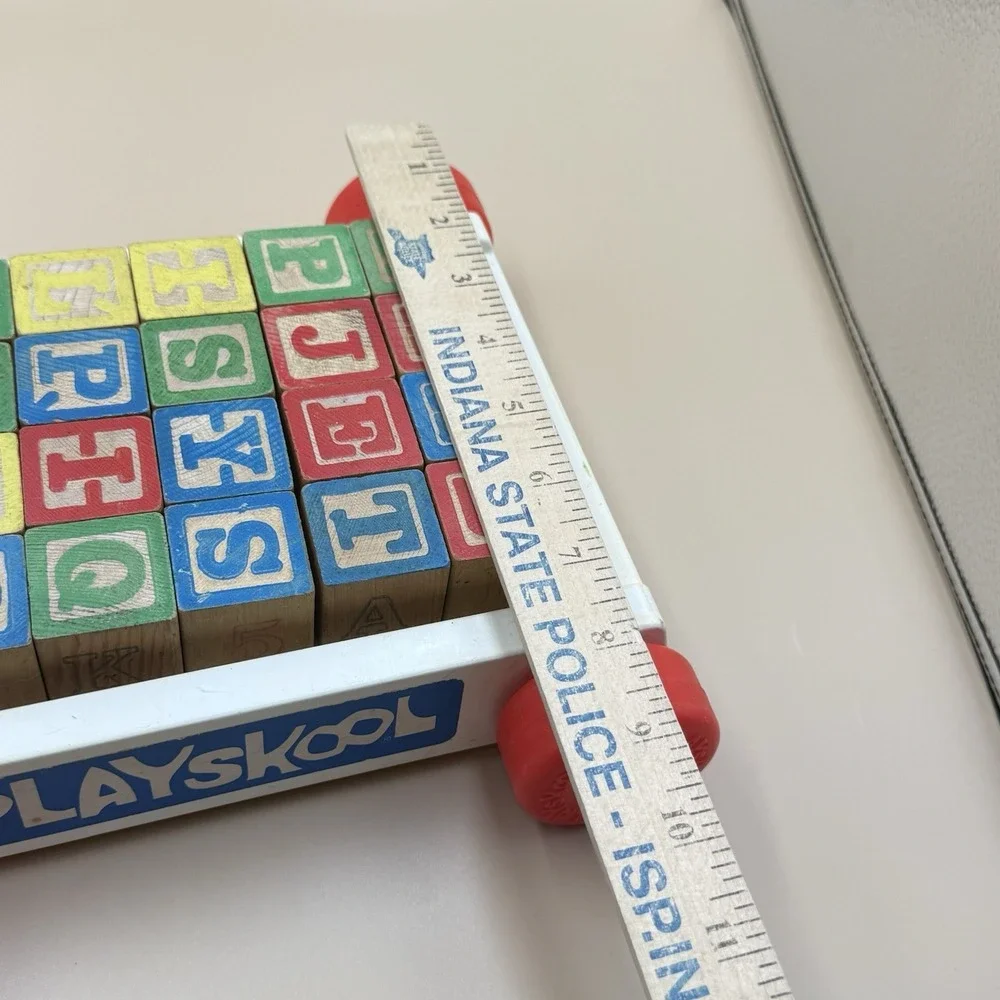 Playskool Wagon Pull Along Toy Cart With Wooden Letter Blocks Vintage 70s Retro
